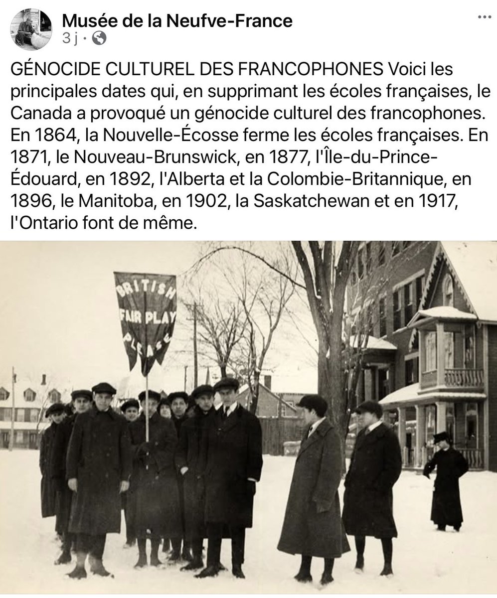 Notre histoire. 
#DevoirDeMémoire
#PolCan
#CanadaFrancophone 
#GénocideCulturel