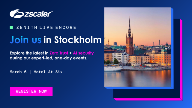 ismaileceonnet's tweet photo. Join #Zscaler at Zenith Live Encore in Stockholm! Dive into the world of Zero Trust + AI and hear the latest in AI for cyberthreat protection, data protection and zero trust networking. Register today! https://t.co/1tIf9p368M #ZenithLiveEncore https://t.co/d3OT9NGRoc