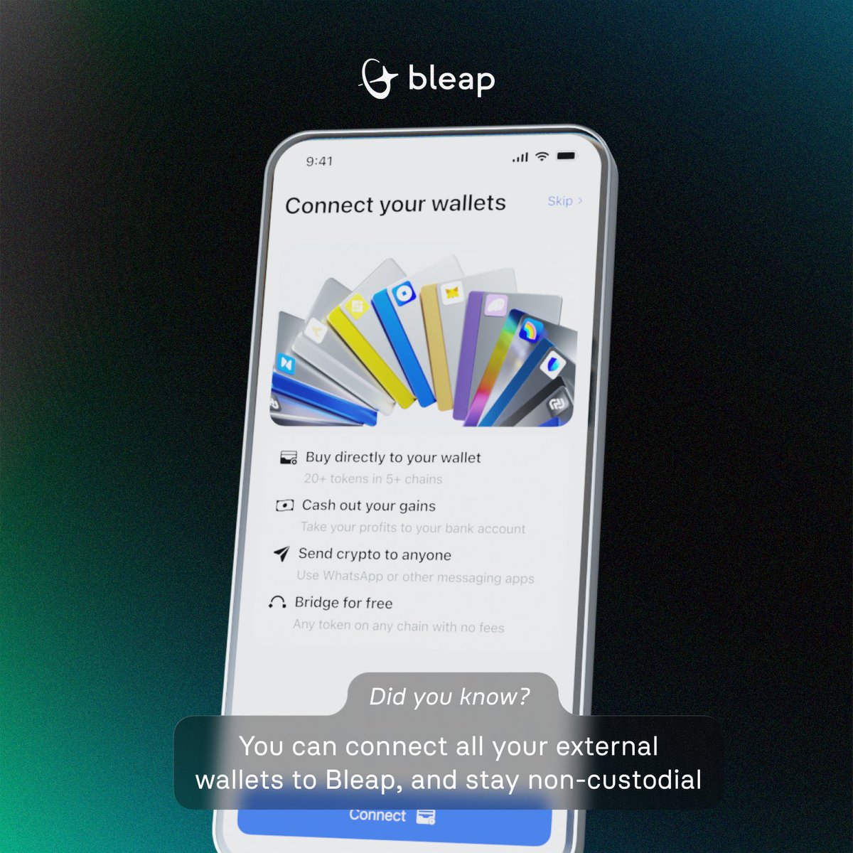 🧑‍🏫 Did you know you can connect all your external wallets and  supercharge them? Your wallets remain yours, we just allow you to buy and  sell crypto with zero fees, track your