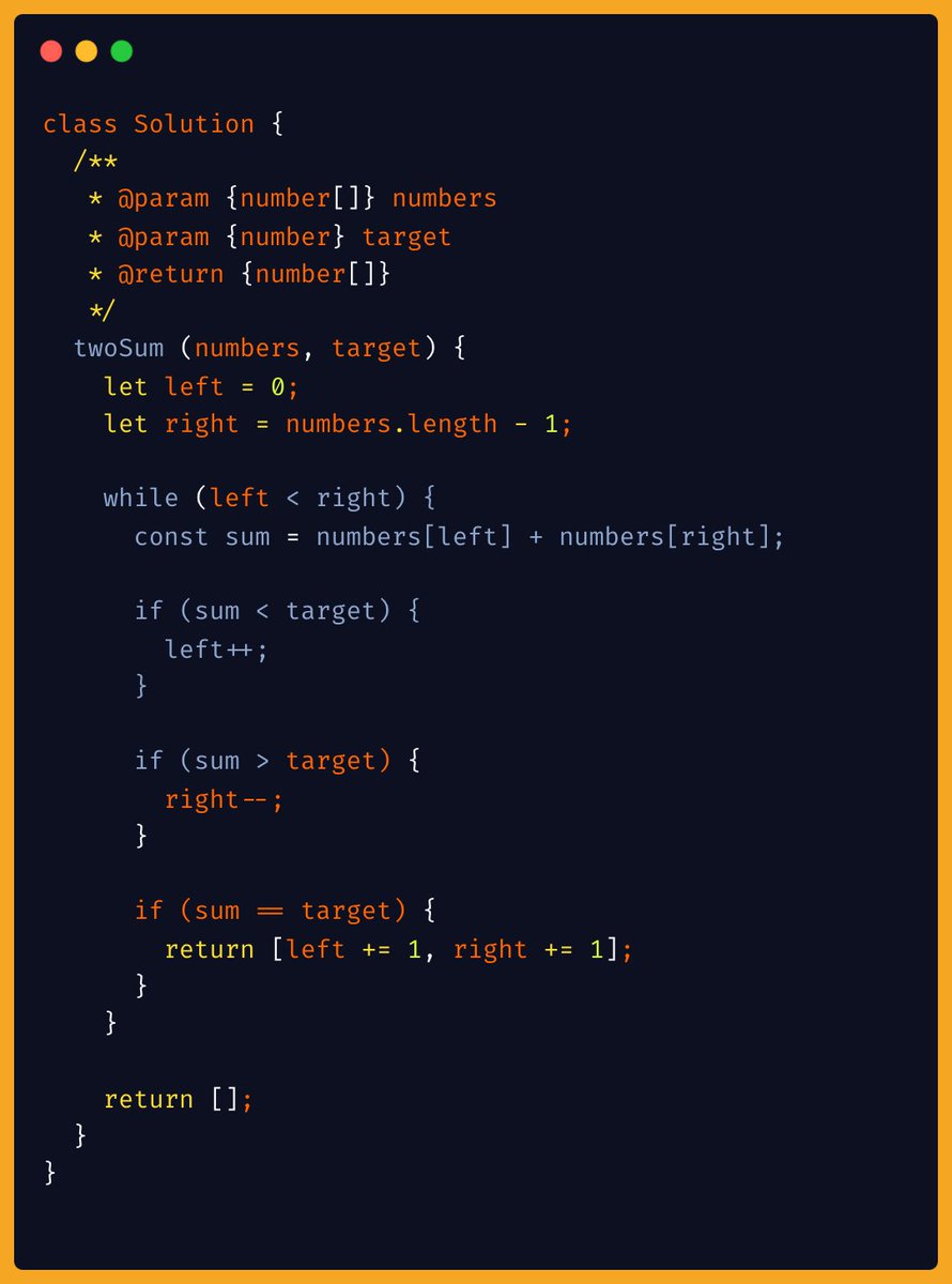 tryhardev's tweet image. Day 12 of #Neetcode150 "Two Integer Sum II". Re-did the sum using 2-pointers (as it was intended to be solved). Had 2 pointers at the ends and sized them as we traversed through the elements till we found a match. O(n) time & O(1) space. #100DaysOfCode