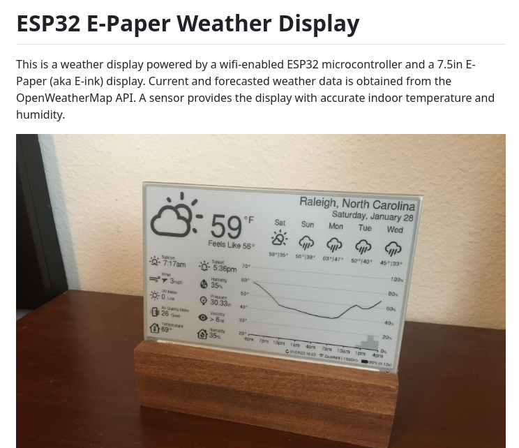 tom_doerr's tweet image. ESP32 weather display with E-Paper and OpenWeatherMap API