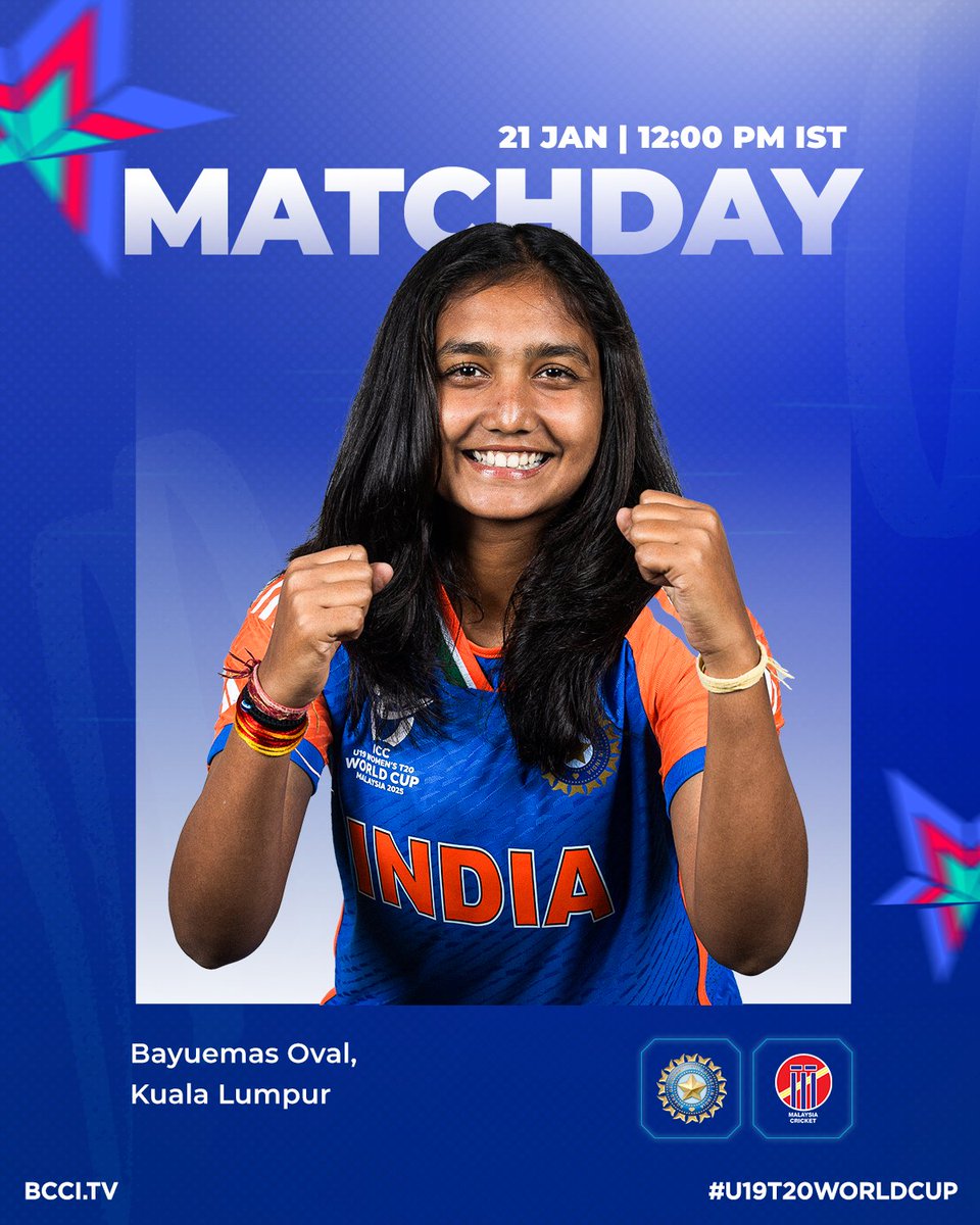 BCCIWomen's tweet photo. 📍 Kuala Lumpur

🆚 Malaysia
⏰12:00 PM IST
💻📱https://t.co/oYTlePud07

#TeamIndia | #MASvIND | #U19WorldCup https://t.co/3wQgSKaueP