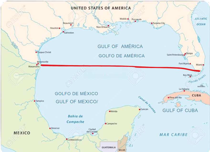 No os peleéis: 
⬆️ Gulf of América.
⬇️ Golfo de México.

Y todos felices.