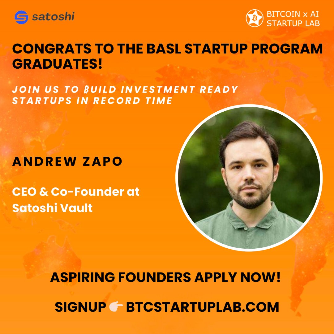 btcstartuplab's tweet image. .@zapoandrew, CEO &amp;amp; co-founder at @sato_token, is a champion founder who recently graduated from our program!

Apply to our program now and we will help you build an investment-ready startup in record time!

btcstartuplab.info/Spring2025

👇👇👇👇👇👇👇