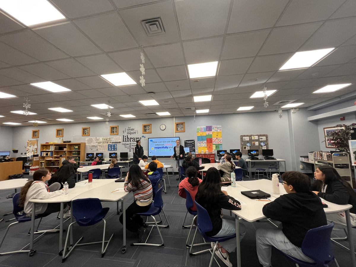 MrsSokhey's tweet photo. East Meadow High School students took the lead in teaching about internet safety, respect, and responsibility! 🌐💻 Their presentations highlighted how to stay safe online, treat others respectfully, and use technology responsibly. Amazing job inspiring digital citizenship! 👏 https://t.co/gTD8O8EjPE