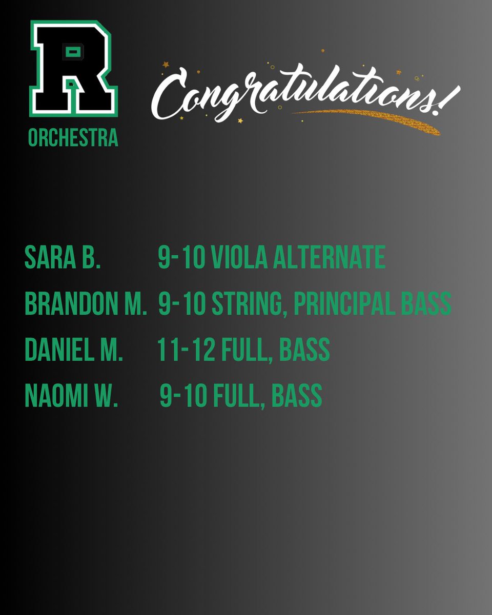 Congratulations to these students who will represent <a href="/RoswellHighSch/">Roswell High School</a> in the 2025 <a href="/GMEAorg/">GMEA</a> All-State Orchestras!! 💚🖤🎻 we are so proud of you!