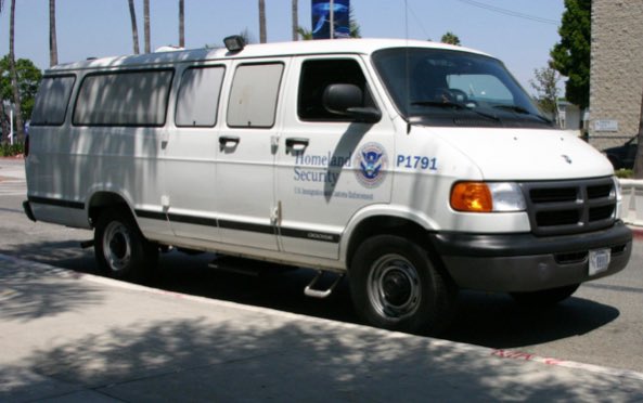 It is surprisingly easy to puncture the sidewall of a van tire using a screwdriver or pocket knife.
If it is not your van it may be illegal, but I’m no lawyer.
Pictured is an Immigration and Customs Enforcement van with easily punctured tires for illustrative purposes only.