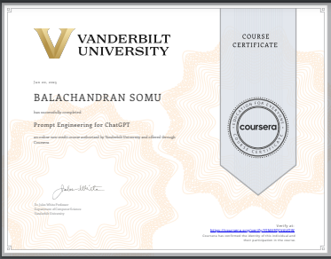 balachandransom's tweet photo. I completed Prompt Engineering for ChatGPT! Check out my certificate https://t.co/6qZ1mrhMyi #Coursera https://t.co/o70HMcrKLO
