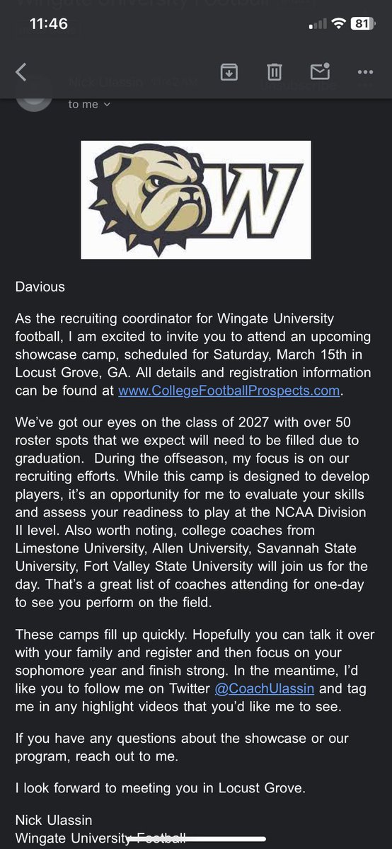 Thank you <a href="/CoachUlassin/">Nick Ulassin</a> for the camp invite! Excited to show my skills.