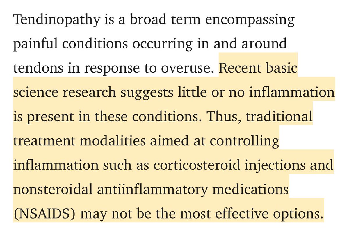 لتشخيص الاعتلالات الوترية و علاجها .. 
لابد ان نعرف اساس المشكلة ..

- فلو الاغلب يظن بأنها ( إلتهابات وترية ) انت حليت نصف المشكلة ..

- الوتر لا يلتهب في معظم الاحيان 
- الالتهاب قد يكون احد risk factors للألم .

- هذا السلايد من المحاضرة القادمة باذن الله يوضح بان الالتهاب ليس