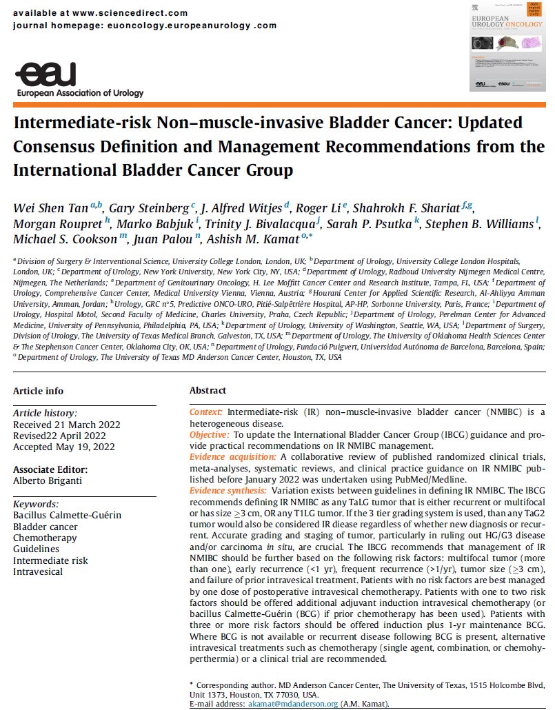 Ashish M. Kamat, MD, MBBS (@urodocash) on Twitter photo <a href="/EurUrolOncol/">European Urology Oncology</a> <a href="/frasor86/">francesco soria</a> Great to see the multicenter validation of the IR NMIBC Scoring System, originally proposed by IBCG (<a href="/IBCG_BladderCA/">IBCG</a>) in 2014 and refined in 2022
Kudos to <a href="/frasor86/">francesco soria</a> <a href="/paolo_gontero/">Paolo Gontero</a> et al
<a href="/joanfundi/">Joan Palou Redorta</a> <a href="/garysteinbergmd/">Gary Steinberg</a> <a href="/MariaJRibal/">Maria J. Ribal</a> <a href="/drtanws/">Wei Shen Tan</a> <a href="/MarekBabjuk/">Marek Babjuk</a> <a href="/UrogerliMD/">Roger Li</a> <a href="/spsutkaMD/">Sarah P. Psutka MD MS</a> <a href="/EurUrolOncol/">European Urology Oncology</a> <a href="/frasor86/">francesco soria</a> Great to see the multicenter validation of the IR NMIBC Scoring System, originally proposed by IBCG (<a href="/IBCG_BladderCA/">IBCG</a>) in 2014 and refined in 2022
Kudos to <a href="/frasor86/">francesco soria</a> <a href="/paolo_gontero/">Paolo Gontero</a> et al
<a href="/joanfundi/">Joan Palou Redorta</a> <a href="/garysteinbergmd/">Gary Steinberg</a> <a href="/MariaJRibal/">Maria J. Ribal</a> <a href="/drtanws/">Wei Shen Tan</a> <a href="/MarekBabjuk/">Marek Babjuk</a> <a href="/UrogerliMD/">Roger Li</a> <a href="/spsutkaMD/">Sarah P. Psutka MD MS</a>