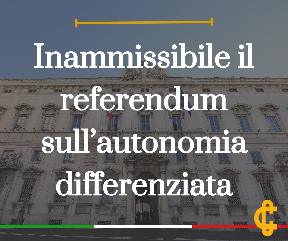 Inammissibile il referendum sull’autonomia differenziata.

cortecostituzionale.it/documenti/comu…

#Comunicato #Referendum #Cortecostituzionale