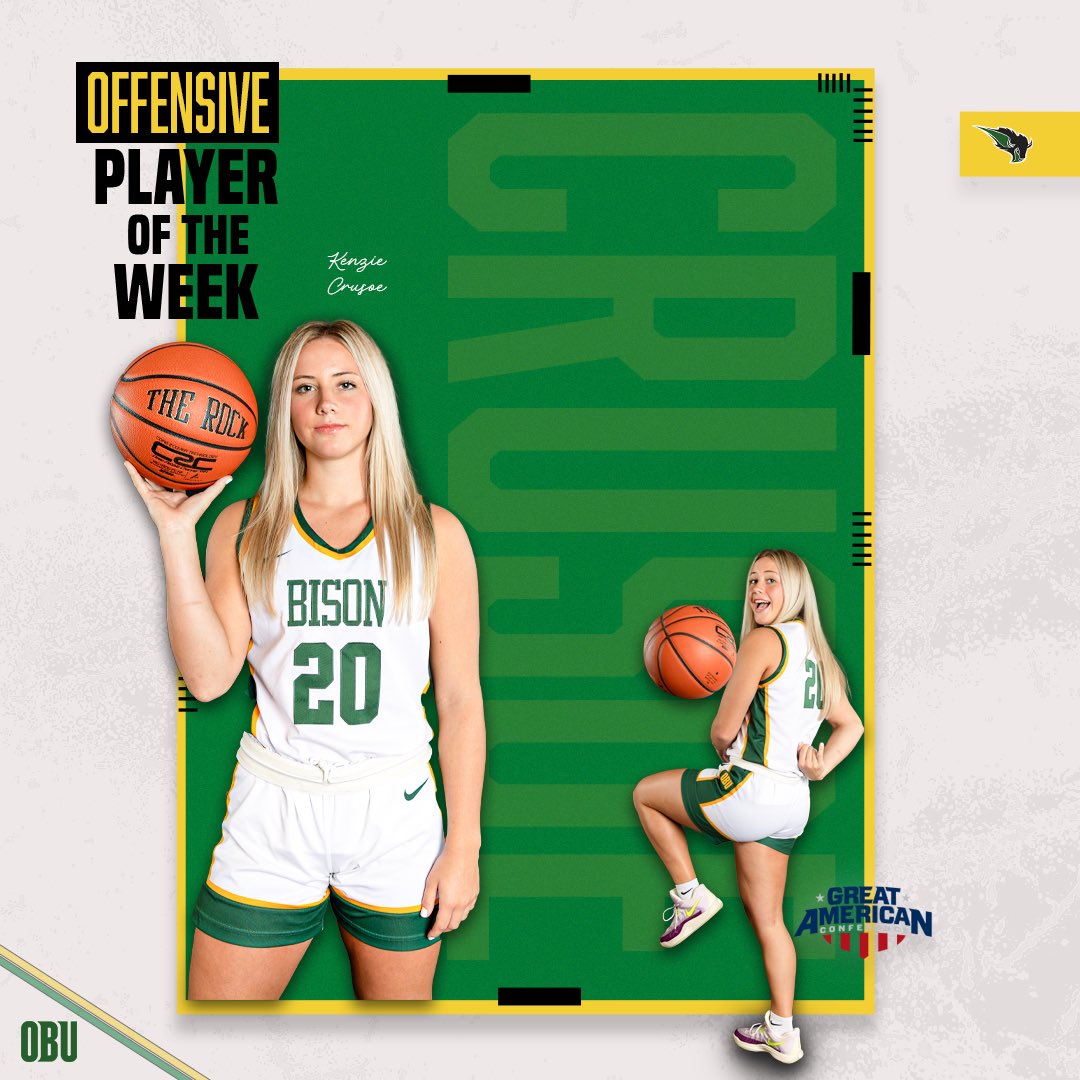 YOUR GAC Offensive Player of the Week 😏 incredibly well deserved title for our girl Kenzie🥰🤝

Last week Kenzie totaled: 
-43 points, averaging 21.5 
-55.6% from the field 
-50% from the 3
-100% from the line 😳
-10 rebounds
-2 steals
-one block

Well done Kenzie 🫡