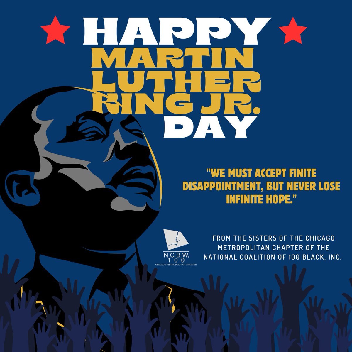 ncbwchi's tweet photo. On this #MLKDay, @ncbwchi we unite in Dr. King’s timeless vision. We are reminded that progress is not always swift, but it is always worth fighting for.
We commit to raising our voices, breaking barriers, and creating opportunities!
#Advocacy #Hope #MLKDay #100BlackWomen https://t.co/XavFrpvQMX