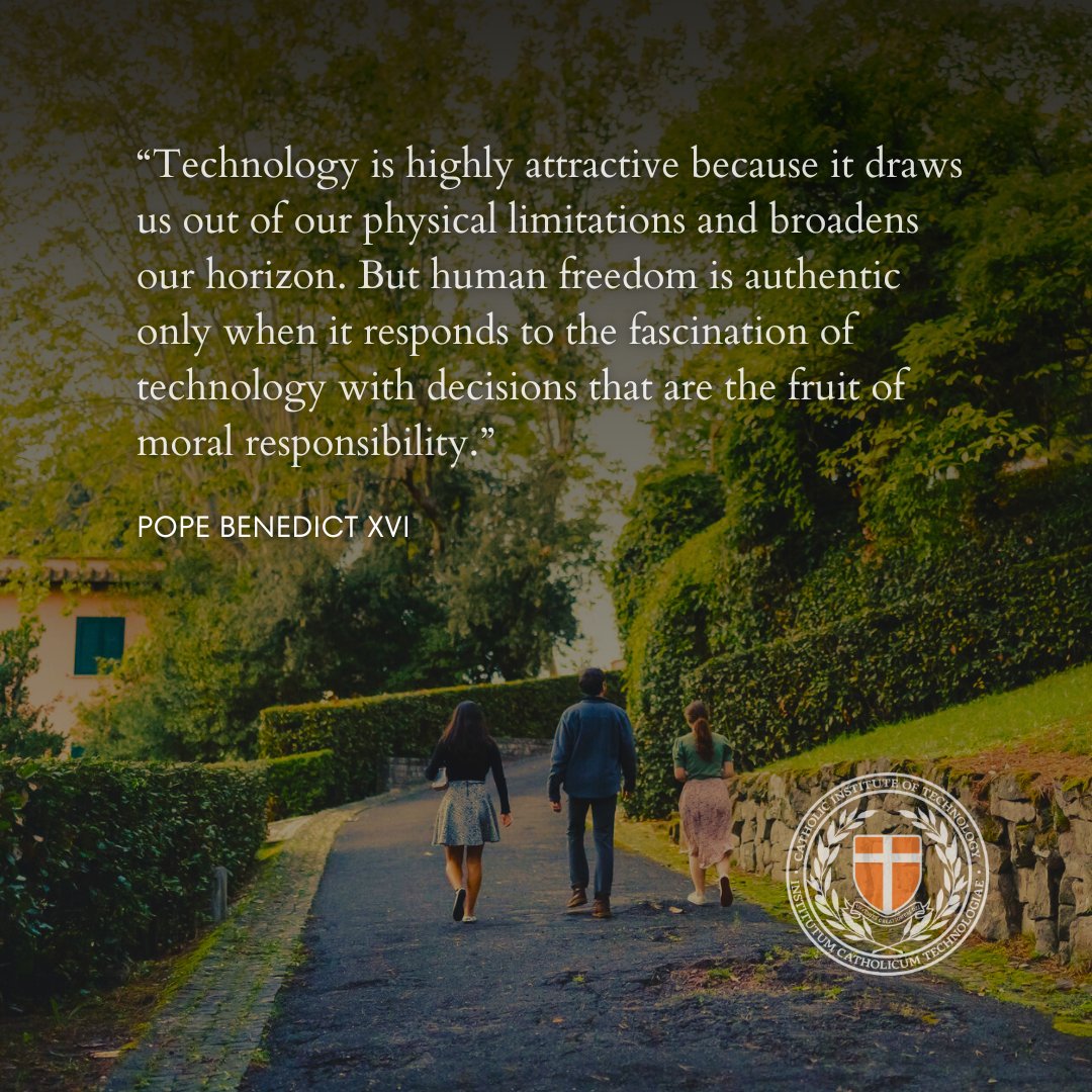 CathInstTech's tweet photo. Pope Benedict XVI reminds us that technology is not something to be feared or rejected.
It is a profound expression of our uniquely human freedom—a tool that allows us to transcend our limits and pursue our innate call to 'be more.'
#CatholicTech #FaithInAction #InnovationWithPurpose #PopeBenedictXVI