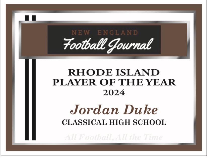 New England Football Journal ® 🏈 (@newftbj) on Twitter photo Our Rhode Island Player of the Year is <a href="/_jordanduke_/">Jordan Duke</a> of Classical High School. A work horse running back who led the Purple to a state title game appearance. One of the best all around athletes in New England. Congratulations to Jordan and thank you <a href="/awardguys/">Championship Award-Guys</a> for sponsoring the Our Rhode Island Player of the Year is <a href="/_jordanduke_/">Jordan Duke</a> of Classical High School. A work horse running back who led the Purple to a state title game appearance. One of the best all around athletes in New England. Congratulations to Jordan and thank you <a href="/awardguys/">Championship Award-Guys</a> for sponsoring the
