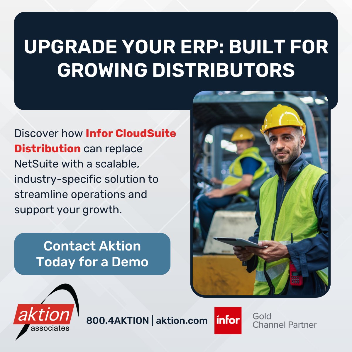 If you’re using Oracle NetSuite and feeling like it’s not quite meeting the unique demands of your distribution business, you’re not alone. Let’s talk today to find out why distributors are looking at the industry-specific functionality of Infor CSD.

Click the link to set up a