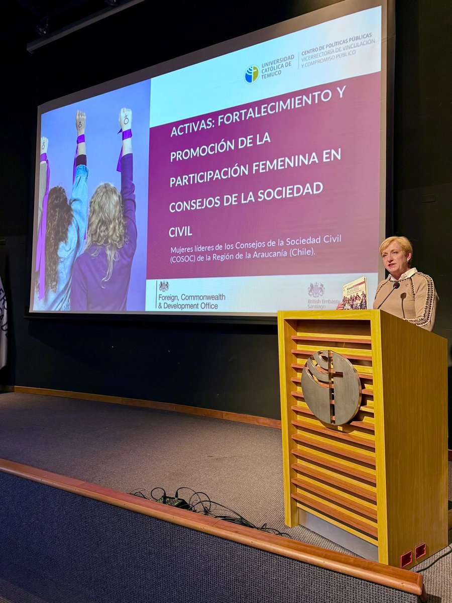 Con mucho orgullo cerramos el proyecto “Activas”, del <a href="/cppUCTemuco/">Centro de Políticas Públicas UC Temuco</a> con el apoyo de nuestra embajada. Para UK es clave apoyar la participación de las mujeres líderes en espacios democráticos para lograr un mundo más igualitario <a href="/UC_Temuco/">UC Temuco</a>