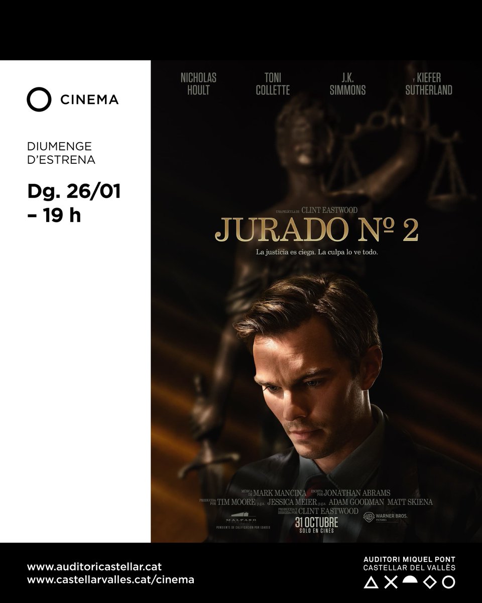 auditoricastellar (@auditoricast) on Twitter photo 🎥 "Jurado nº 2" arriba a l'#auditoricastellar!
🎬 Dirigida per Clint Eastwood, aquesta pel·lícula combina tensió i emoció, amb un repartiment estel·lar que inclou Toni Collette i J.K. Simmons.
📅 Dg. 26/01
🕖 19 h
📍 Auditori
🎟️ auditoricastellar.cat/jurado-no-2/
<a href="/femcastellar/">Fem Castellar</a>
#cinema 🎥 "Jurado nº 2" arriba a l'#auditoricastellar!
🎬 Dirigida per Clint Eastwood, aquesta pel·lícula combina tensió i emoció, amb un repartiment estel·lar que inclou Toni Collette i J.K. Simmons.
📅 Dg. 26/01
🕖 19 h
📍 Auditori
🎟️ auditoricastellar.cat/jurado-no-2/
<a href="/femcastellar/">Fem Castellar</a>
#cinema