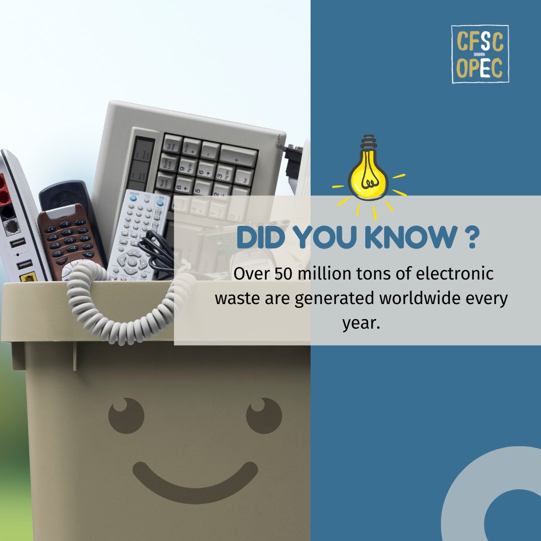It's time to rethink how we manage our electronics—by recycling, reusing, and refurbishing, we can reduce e-waste and create a more sustainable future. Let's take action and make a positive impact on our planet! 🌱♻️

 #Sustainability #Recycle #Environment #DidYouKnow #CFSC_OPEC