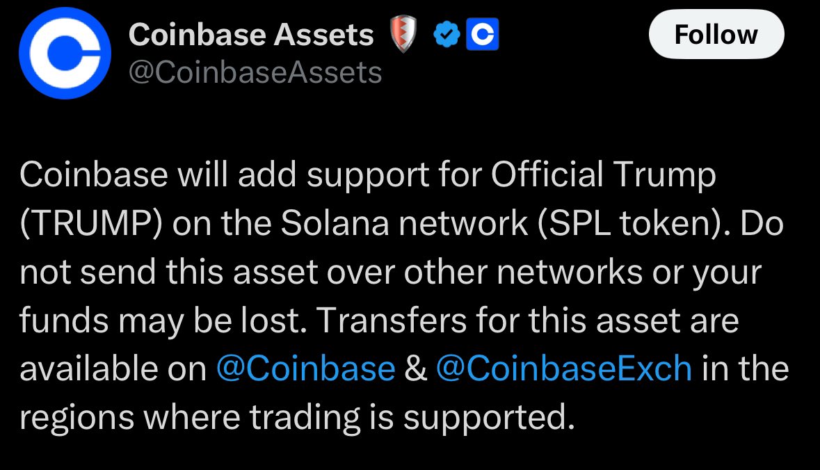 TRUMP coin added to Coinbase 🚨