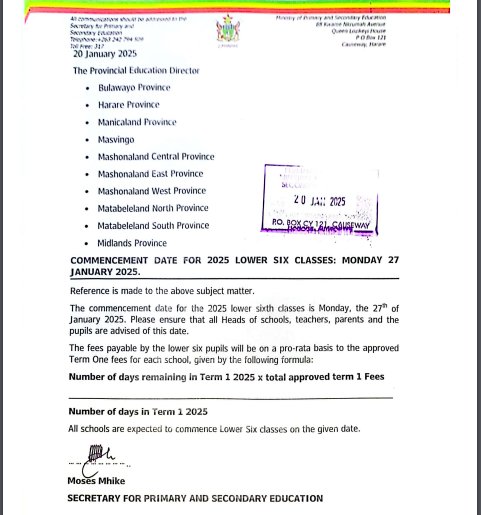 Nhimbe FM (@nhimbefm) on Twitter photo 📢 Attention Parents, Teachers, and Learners!
The Min of Primary & Secondary Education is pleased to announce the commencement date for 2025 Lower Six classes as Monday, 27 January 2025.
Source: <a href="/MoPSEZim/">Ministry of P&S EdZW</a> 📢 Attention Parents, Teachers, and Learners!
The Min of Primary & Secondary Education is pleased to announce the commencement date for 2025 Lower Six classes as Monday, 27 January 2025.
Source: <a href="/MoPSEZim/">Ministry of P&S EdZW</a>