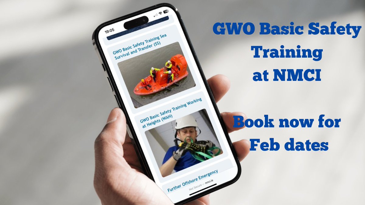 Are you new to the offshore renewable energy sector or transitioning into this exciting industry? Visit nmci.ie/index.cfm/page… to book the below #GWO #BST courses starting Feb 10th - 14th.
Sea Survival &amp; Transfer 
Working at Heights
Fire Awareness 
Manual Handling 
First Aid