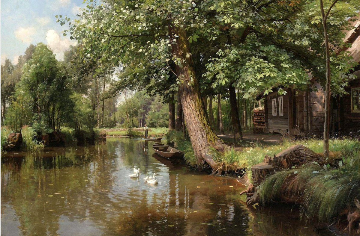 SeekAfterBeauty's tweet photo. On the River (1914), by Peder Mørk Mønsted https://t.co/RAS8E0wEqY