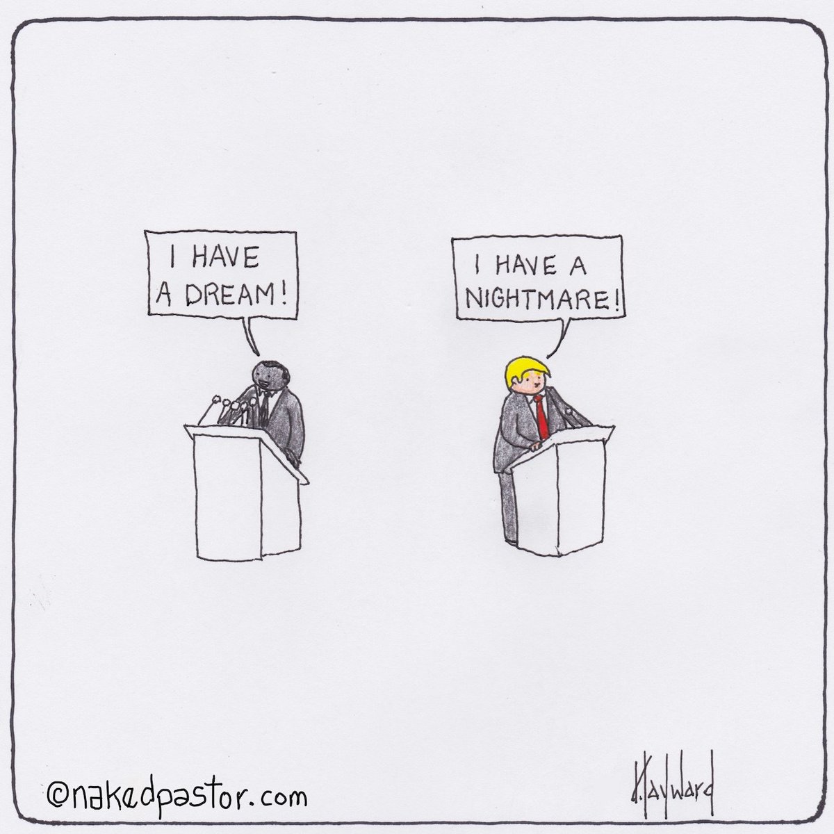 nakedpastor's tweet photo. I drew this in 2016. Some suggested I have the one on the right say, "I am a nightmare!" But I wanted to convey the idea that leaders can create nightmarish realities for so many people from the chaos of their minds. https://t.co/GoGmbpYhLt