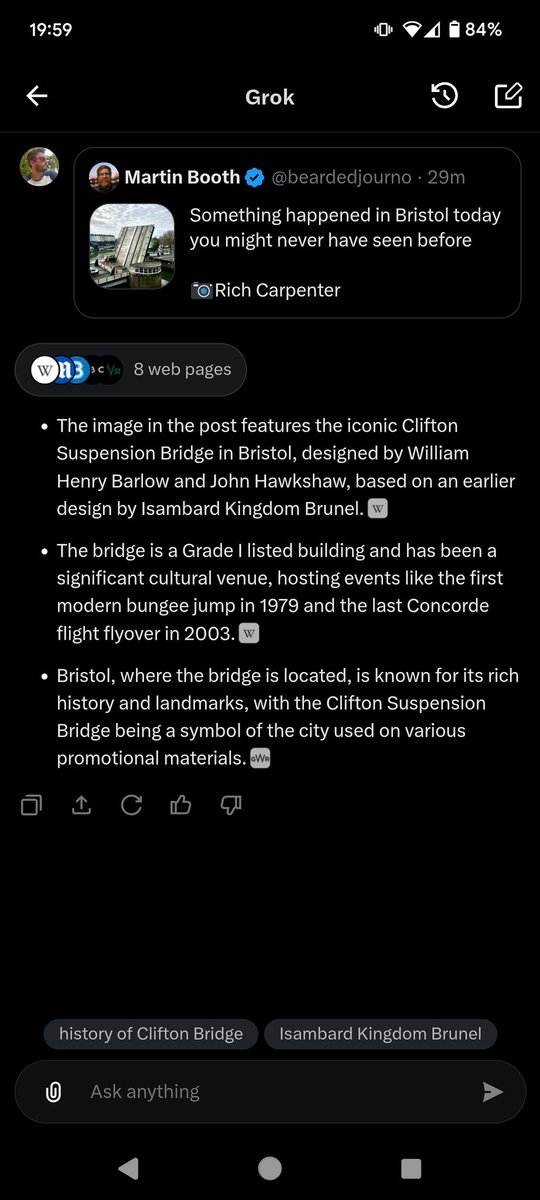JRS_BRS's tweet photo. @beardedjourno Tapped the Grok thing for the first time. Turns out you can sum up your hopes for AI in one post without describing your hopes for AI 😬 https://t.co/VooFqqKYLN