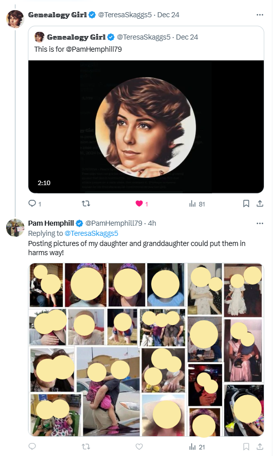 noellecook_com's tweet photo. Pam Hemphill’s latest stunt was as appalling as it was predictable: she stole personal photos from @TeresaSkaggs5's Facebook—including images of her young grandchildren, one with their recently deceased father—and shared them on X in a hateful collage. https://t.co/f9s5GheHYM