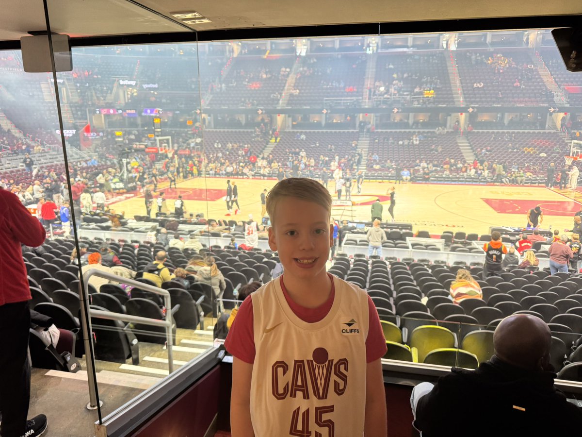 CLoschetter's tweet photo. Emmett and I got the amazing opportunity to win Dan’s seats for the Cavs game today.  We’ve already seen so much and can’t wait for the game to start.  #danseats #letemknow  @cavs https://t.co/pawAnLQ6y5
