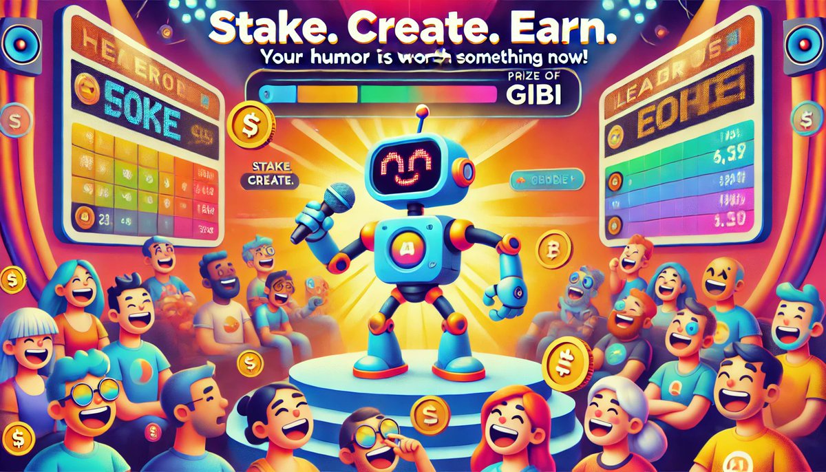 Giggle_Bits's tweet photo. Stake. Create. Earn. 

Use our AI to generate hilarious jokes, compete for the funniest post of the day, and win GIBI. 

Your humor is worth something now! https://t.co/AzO6wFgmTJ