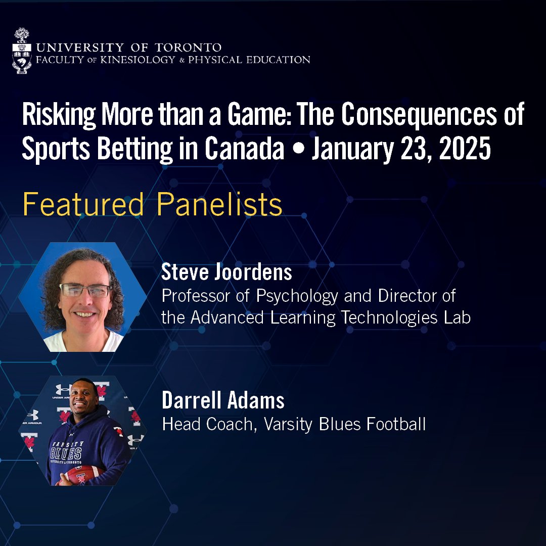 U of T Kinesiology & Phys Ed (@uoftkpe) on Twitter photo Excited to welcome @SenMartyDeacon, Prof. Bruce Kidd, <a href="/SteveJoordens/">Steve Joordens</a> and <a href="/UofTBluesFB/">Varsity Blues Football</a> coach Darrell Adams as our panelists for the discussion, touching on the cultural, psychological and legislative approaches to sports betting issues. Don't miss it!
uoft.me/ScienceCafe25 Excited to welcome @SenMartyDeacon, Prof. Bruce Kidd, <a href="/SteveJoordens/">Steve Joordens</a> and <a href="/UofTBluesFB/">Varsity Blues Football</a> coach Darrell Adams as our panelists for the discussion, touching on the cultural, psychological and legislative approaches to sports betting issues. Don't miss it!
uoft.me/ScienceCafe25