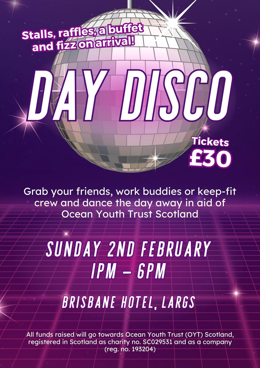 JamesWattDockMarina (@jwdmarina) on Twitter photo Fancy a boogie for a good cause? We’ve got 2 pairs of tickets for grabs for this fantastic event. To be in with a chance of winning just like and share this post. The lucky winners will be announced on Friday 24th Jan
<a href="/OYTScotland/">Ocean Youth Trust Scotland</a> #DayDisco Fancy a boogie for a good cause? We’ve got 2 pairs of tickets for grabs for this fantastic event. To be in with a chance of winning just like and share this post. The lucky winners will be announced on Friday 24th Jan
<a href="/OYTScotland/">Ocean Youth Trust Scotland</a> #DayDisco
