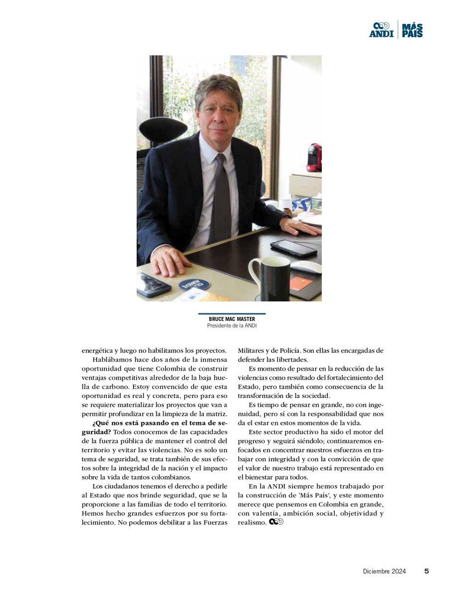 🇨🇴"Todos debemos asumir los desafíos del país con responsabilidad".
Lee el editorial del Presidente de la ANDI, <a href="/BruceMacMaster/">Bruce Mac Master</a>, en la Edición 287 de la <a href="/Revista_A/">Revista A</a> aquí👉bit.ly/RevistaA287 
#MásPaísANDI