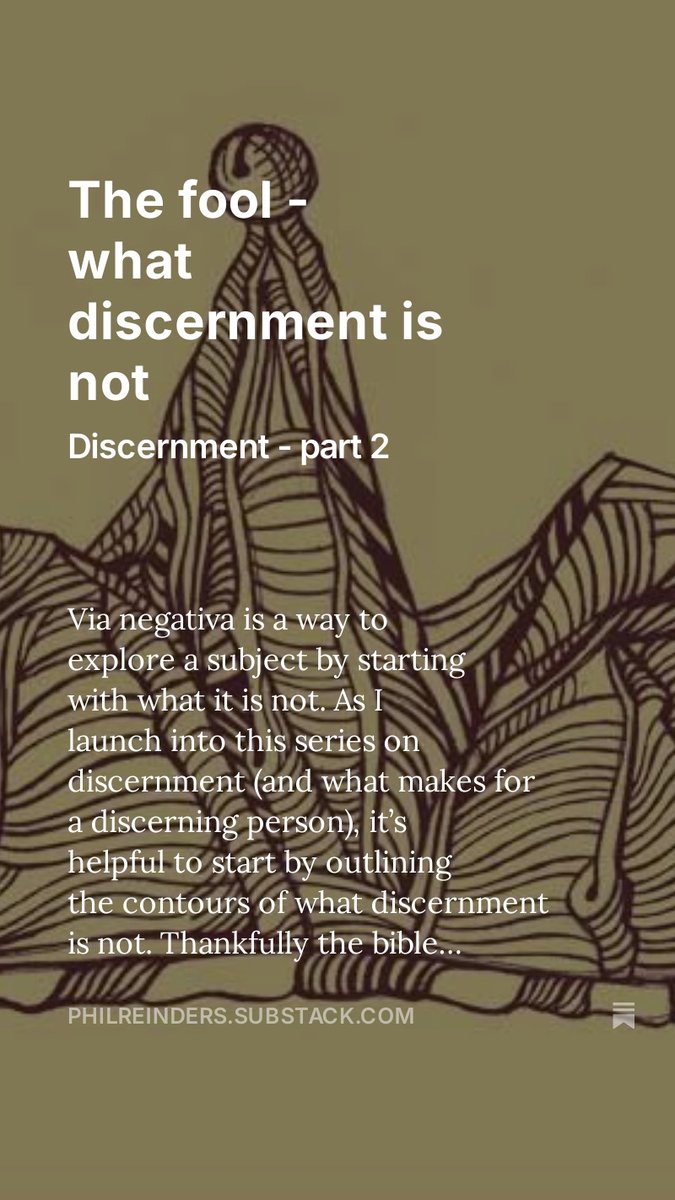Sometimes it's helpful to explore something by looking at what it is not. I wrote a piece exploring discernment by looking at the fool.
philreinders.substack.com/p/the-fool-wha…