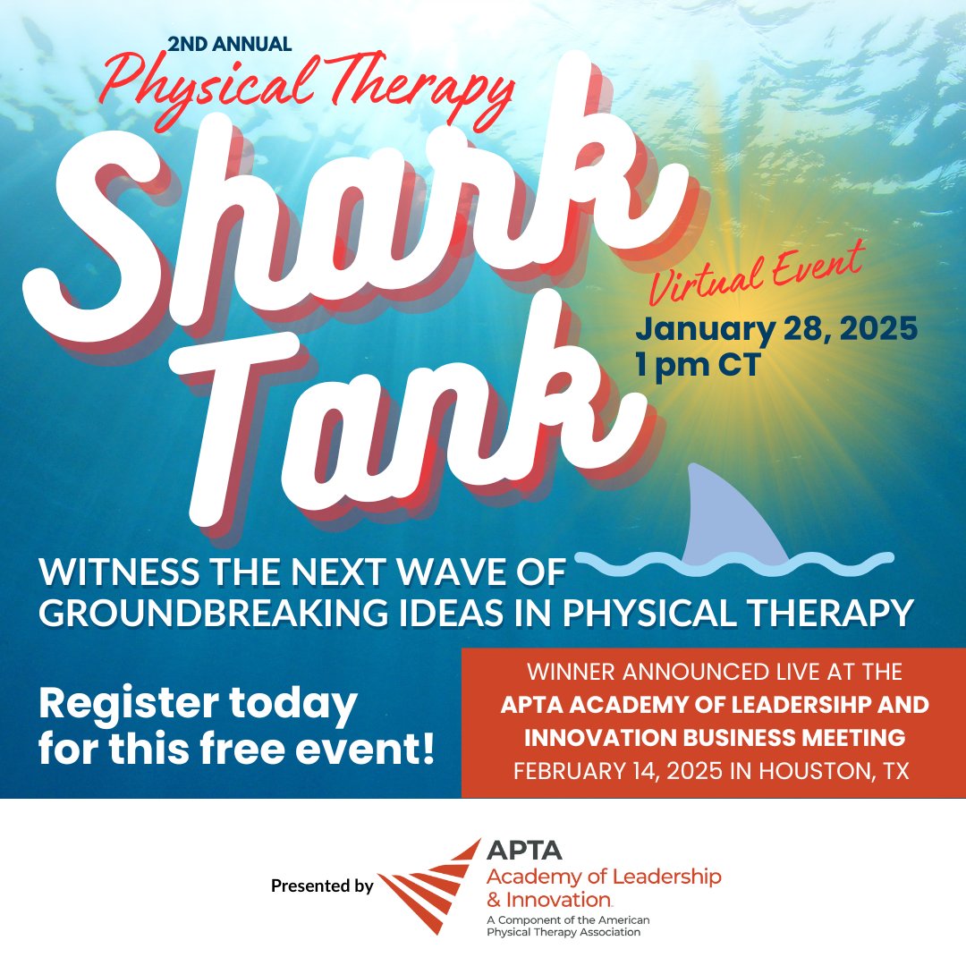 Hello sharks! Catch the next wave of groundbreaking ideas at the 2nd Annual PT Shark Tank. See entrepreneurs pitch their game-changing concepts to a panel of PT experts. Catch it January 28 at 2 p.m. ET. It's virtual and it's free! ow.ly/gjP850U4EtN