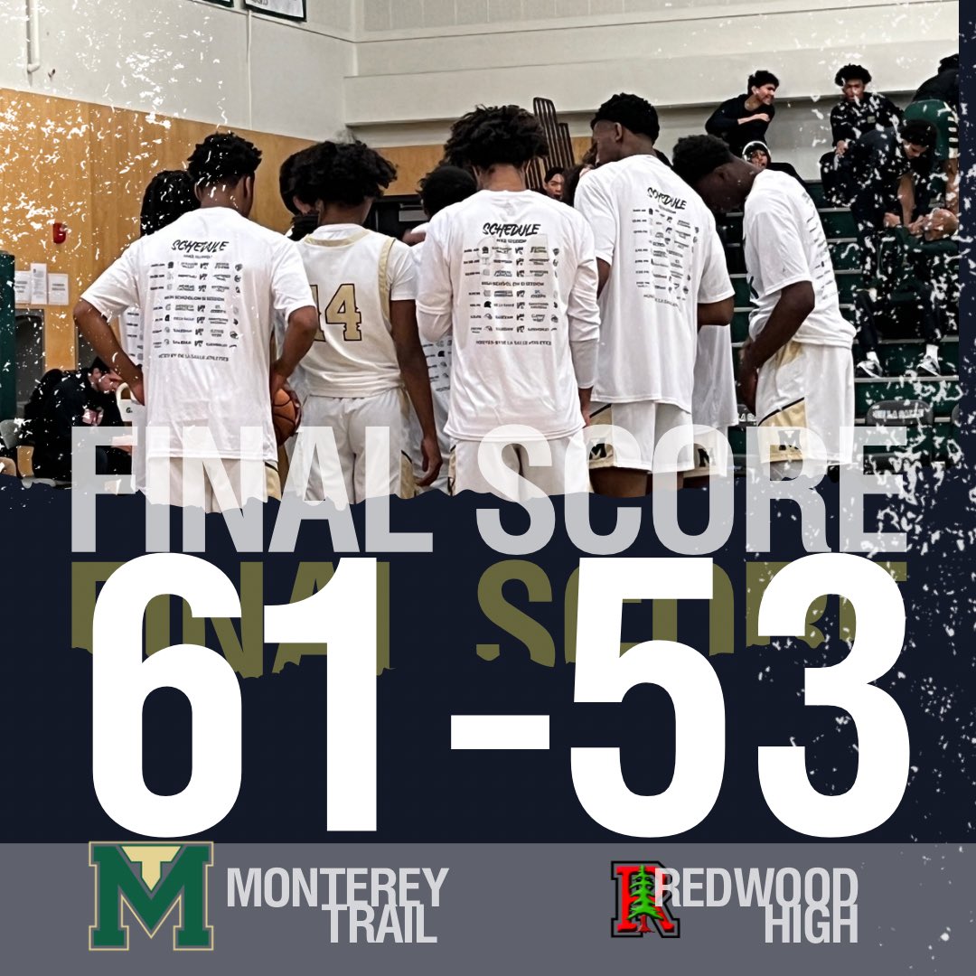 Monterey Trail Hoops (@mthsmbb) on Twitter photo Trail bounces back with a big time win over Redwood at the De La Salle MLK Classic
Game Leaders:
π <a href="/ahzeill/">Ahzeil Franklin</a> 23p 5r
π <a href="/devdorrough4/">Devaughn Dorrough</a> 12p 4r
π <a href="/DWhite2025/">Derron White</a> 11p 5r 7a Trail bounces back with a big time win over Redwood at the De La Salle MLK Classic
Game Leaders:
π <a href="/ahzeill/">Ahzeil Franklin</a> 23p 5r
π <a href="/devdorrough4/">Devaughn Dorrough</a> 12p 4r
π <a href="/DWhite2025/">Derron White</a> 11p 5r 7a