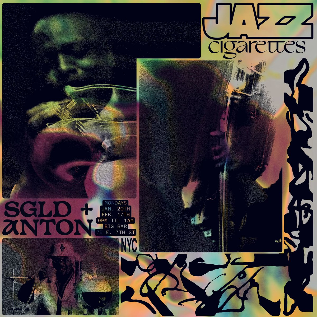 sgld's tweet image. tonight, “jazz cigarettes” at big bar in east village. 

@antonpearson and i will be playing a selection of disco, funk, rap, soul, psych rock and jazz records from 9pm-1am. 

act accordingly.