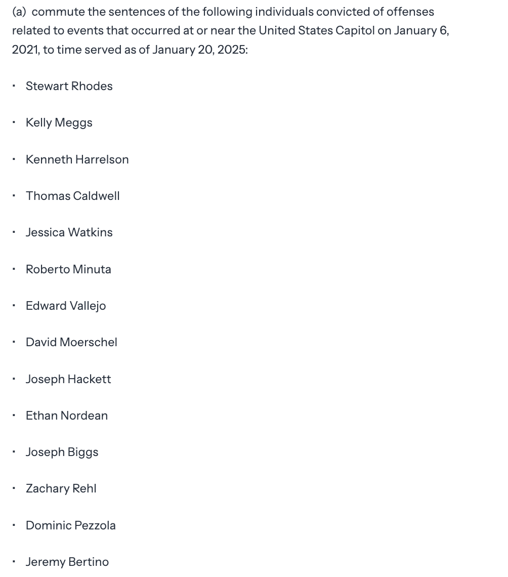 TomDreisbach's tweet image. The text of Trump's pardons and commutations for Jan. 6 is out.

He is pardoning ALL defendants - including those convicted of violently assaulting police officers - outside of 14 defendants, who are receiving commutations and being released from prison.