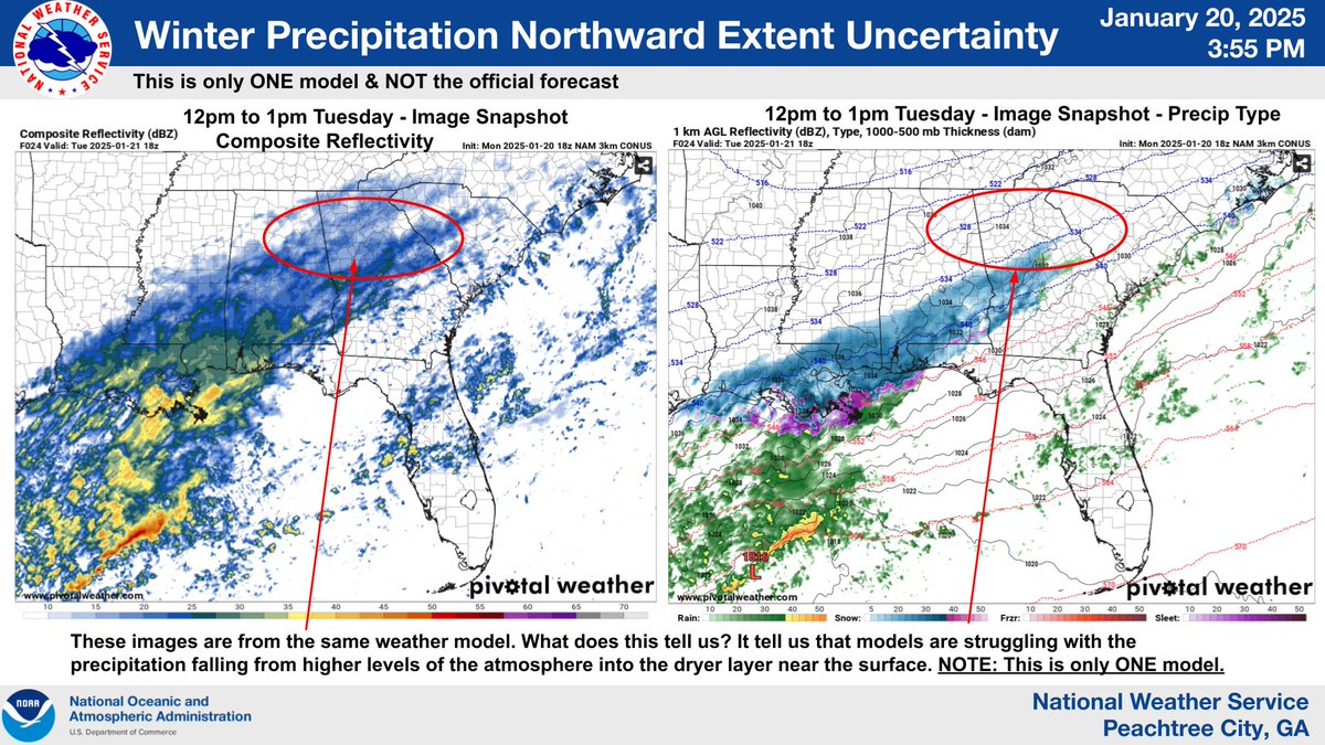 NWSAtlanta's tweet photo. Curious as to why there's still some uncertainty in the northward extent of snow tomorrow?🧐❄️#gawx https://t.co/6WA7dErAMi