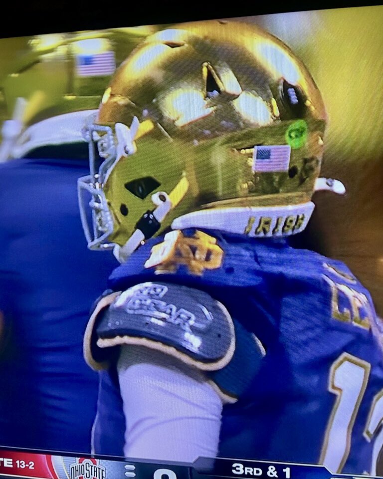 QB Riley Leonard of <a href="/NDFootball/">Notre Dame Football</a> sporting #ProSportsCustoms in the <a href="/CFBPlayoff/">College Football Playoff</a> Championship game tonight!

<a href="/rileyleonard13_/">Riley Leonard</a> knows the logo!

#KnowTheLogo #MadeInTheUSA #CollegeFootball #QuarterBack #CFBPlayoff
