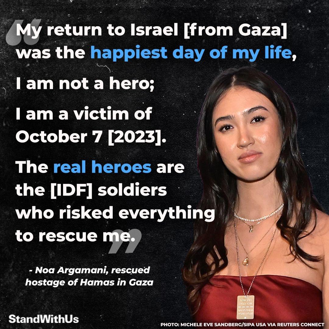 StandWithUs's tweet photo. Powerful words from former hostage of Hamas Noa Argamani. 🎗️ https://t.co/NlFLh9cJcJ