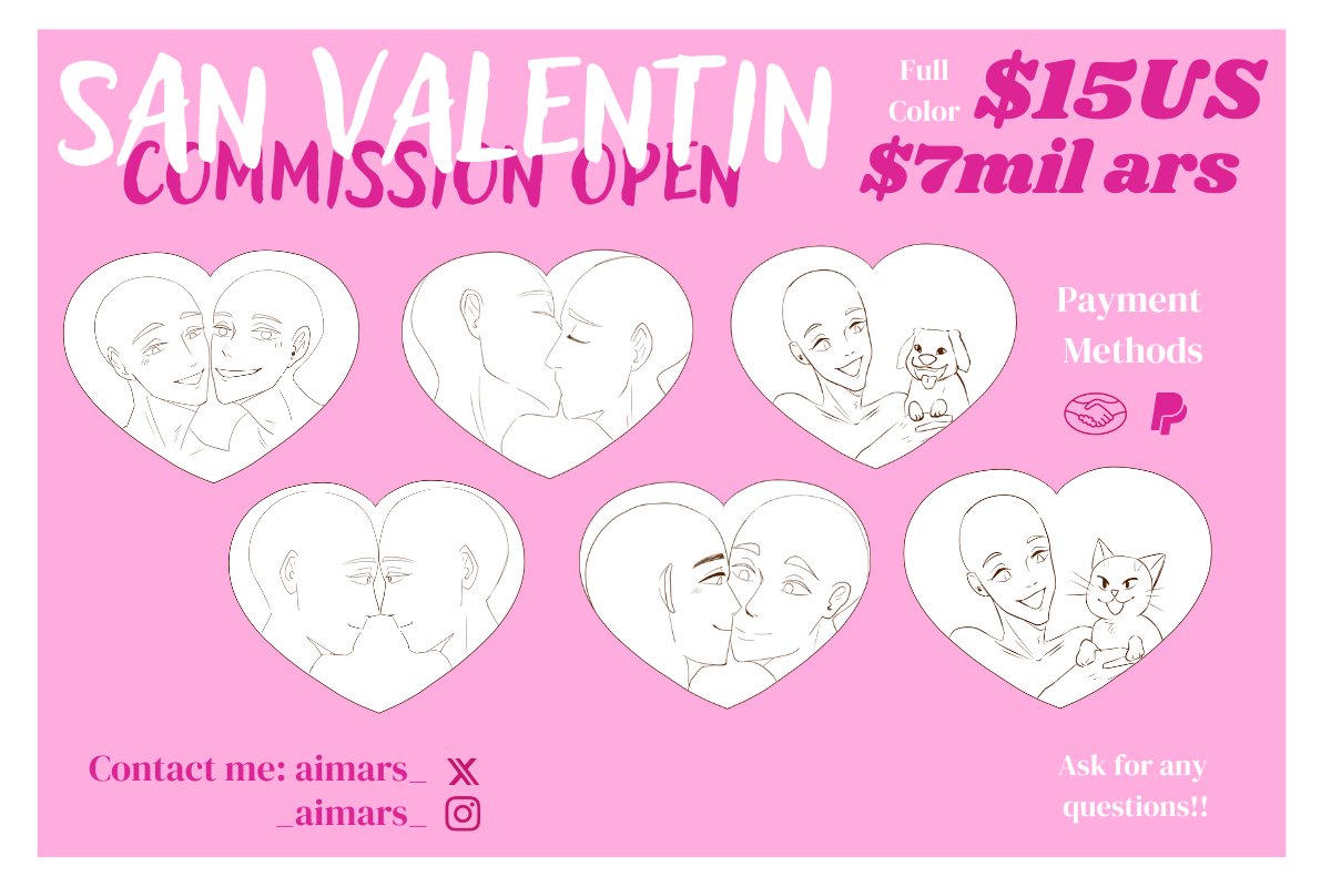 aimars_'s tweet photo. Valentine's Day is coming!!! drawings to give to that special person or for yourself! 

What better than a drawing with your favorite character/ship or your pet? choose the one you like the most

#commissionopen #commission https://t.co/QE6RjhnKuX