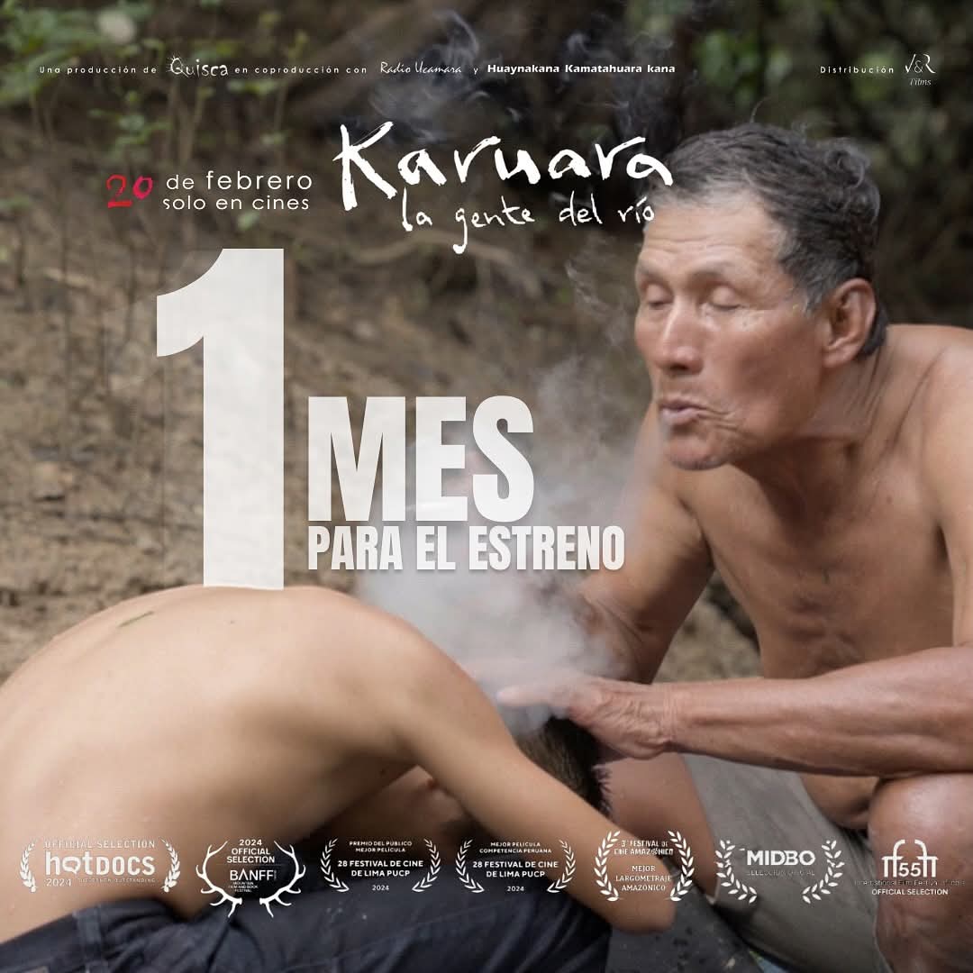 vrfilmsgroup's tweet photo. 1 MES PARA EL ESTRENO DE ‘KARUARA, LA GENTE DEL RÍO’
¡El 20 de febrero llega a cartelera!
🔎Aventúrate a conocer la cosmovisión kukama y los retos que enfrentan las comunidades en la Amazonía peruana🇵🇪.  
#karuara #cineperuano #vrfilmsgroup #kukama #riomarañon https://t.co/k4IMuDVKi0