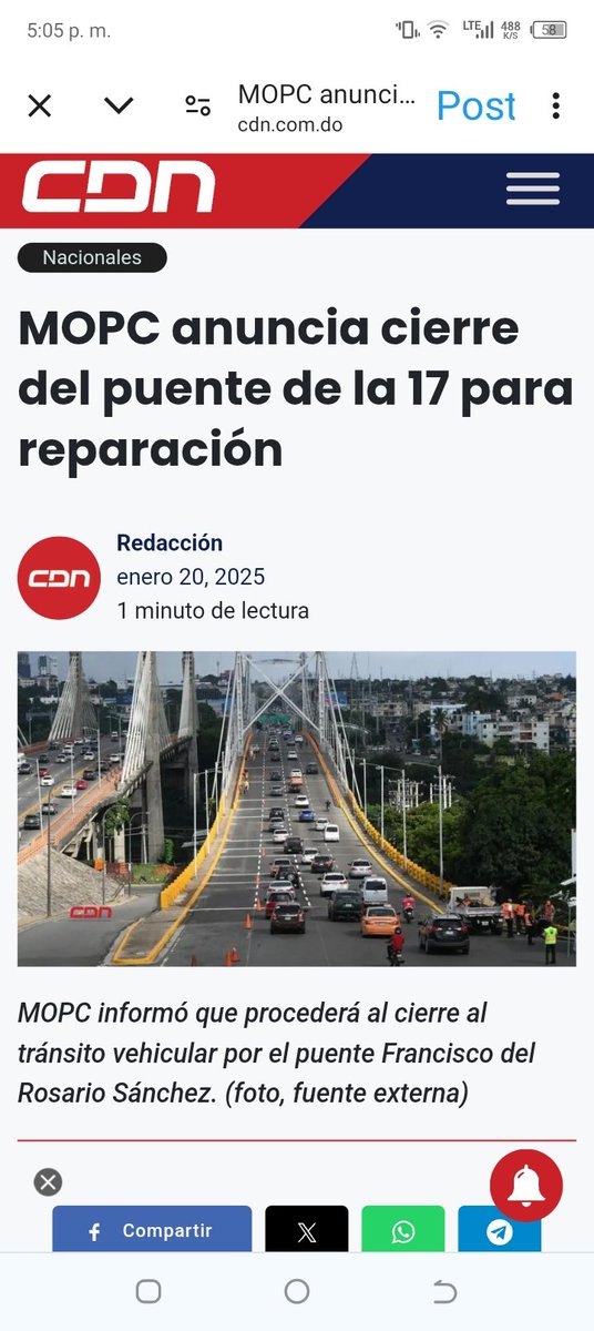 La nota se refiere a la reparación del #puente Francisco del Rosario Sánchez (puente de la 17), y ponen una foto de los puentes Juan Pablo Duarte y Juan Bosch.

Más atención a la concordancia texto-foto para una correcta difusión informativa.

#OCICRD <a href="/cdn37/">CDN 37</a> <a href="/RDMOPC/">Ministerio de Obras Públicas y Comunicaciones</a> #CDN37 #MOPC