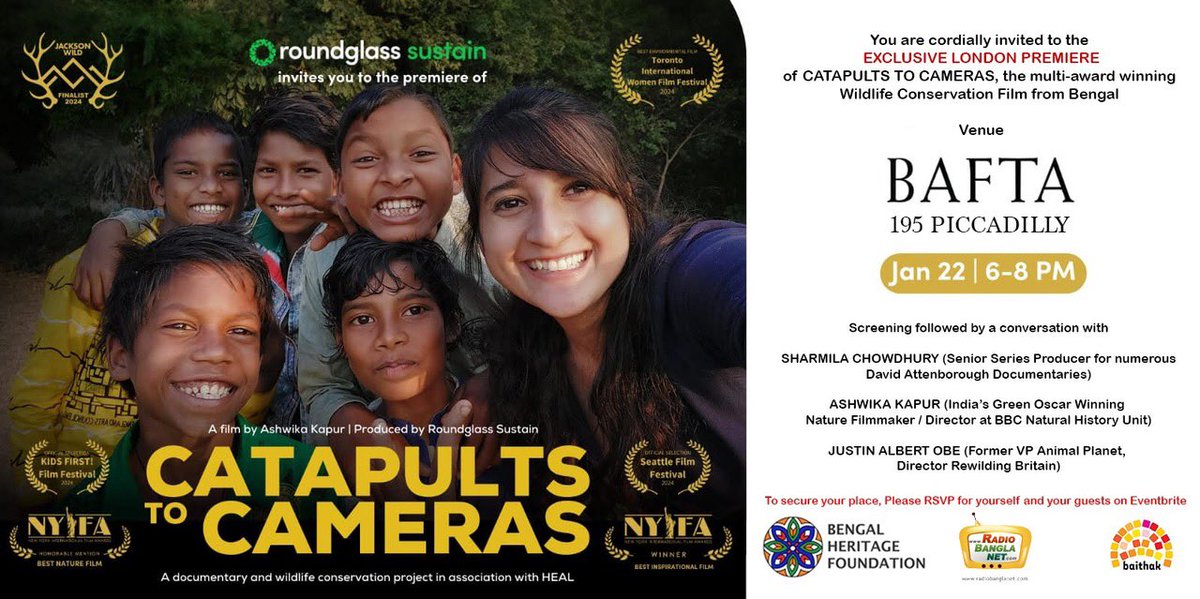 Excited for <a href="/AshwikaKapur/">Ashwika Kapur (Ash)</a>’s Catapults to Cameras premiere at <a href="/BAFTA/">BAFTA</a>! A powerful film on changing kids' views on wildlife in rural India.

Ashwika narrated our #Tigeropolis stories-check it out: podcastnetwork.funkidslive.com/show/tigeropol….

Best of luck, Ashwika! youtube.com/watch?v=BLlKzU…