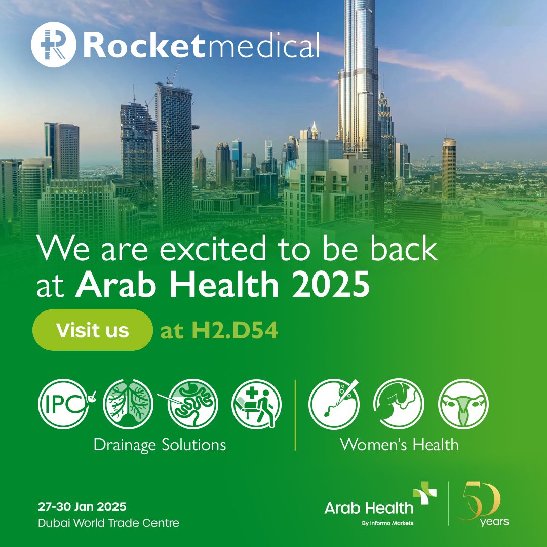 Rocket_Medical's tweet photo. We're excited to be coming back to Arab Health 2025 in Dubai ๐
Find us on ๐ Stand H2.D54 from the 29 Jan - 01 Feb to explore our medical devices in Drainage solutions and Women's Health.
We look forward to connecting with you all there!
#ArabHealth2025 #RocketMedical #MedicalDevices