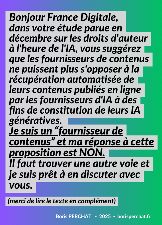borisperchat's tweet photo. Suite à lire sur mon blog ici : https://t.co/TiLho5Ilir #FranceDigitale #IA #AI #IAgen #TDM #droitdauteur #webscraping https://t.co/ky5nl1x5x9